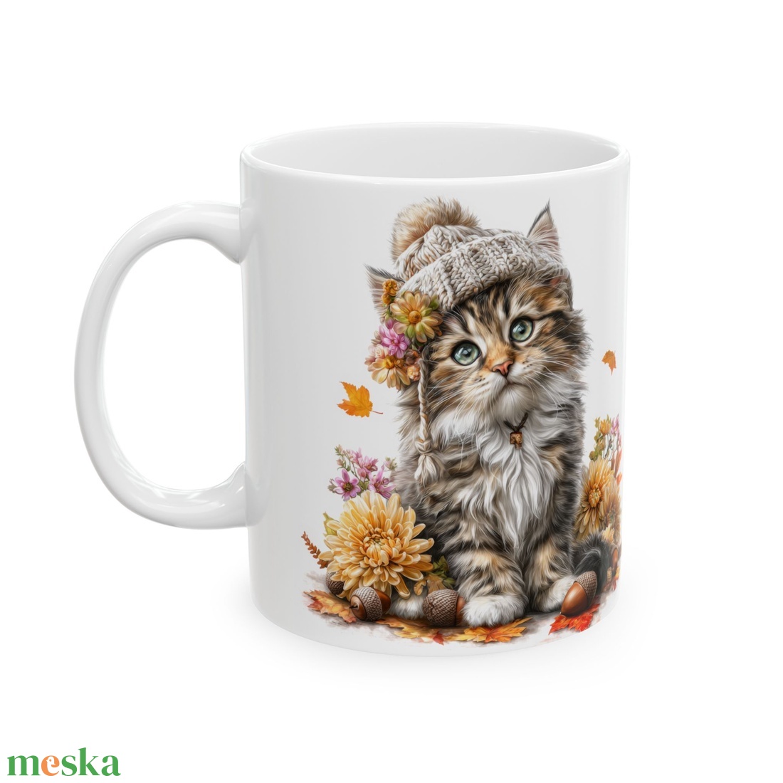Őszi Maine Coon Macskás Kerámia Bögre � Kötött Sapkás Cica, Cicás Ajándék Macskaimádóknak - otthon & életmód - konyhafelszerelés, tálalás - tálalás - bögre & csésze - Meska.hu