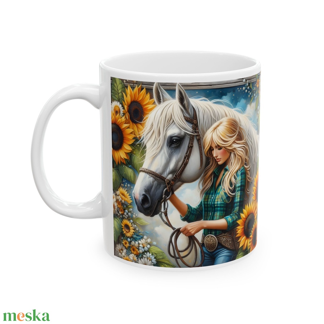 Lovas Lány és Fehér Ló Kerámia Bögre � Napraforgós Fantasy Design, Lovas Ajándék - otthon & életmód - konyhafelszerelés, tálalás - tálalás - bögre & csésze - Meska.hu