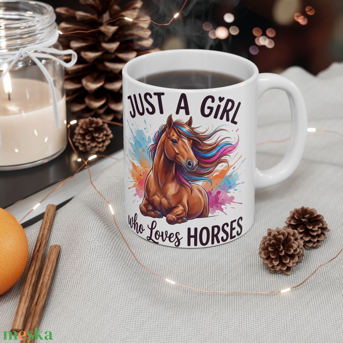 Just a Girl Who Loves Horses Kerámia Bögre � Színes Akvarell Lovas Design, Lovas Ajándék Lányoknak - otthon & életmód - konyhafelszerelés, tálalás - tálalás - bögre & csésze - Meska.hu