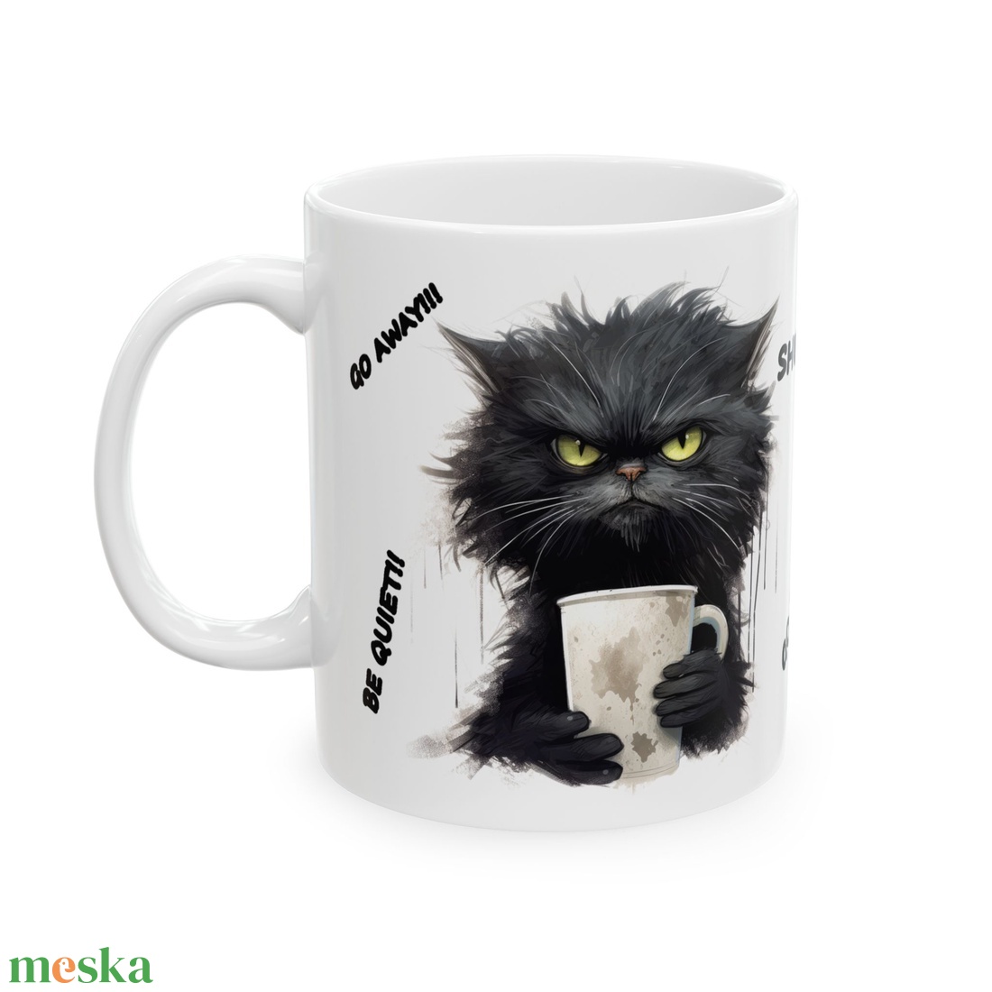 Morcos Fekete Cicás Kerámia Bögre � Go Away, Shut Up, Be Quiet, Vicces Ajándék Macska- és Kávéimádóknak - otthon & életmód - konyhafelszerelés, tálalás - tálalás - bögre & csésze - Meska.hu