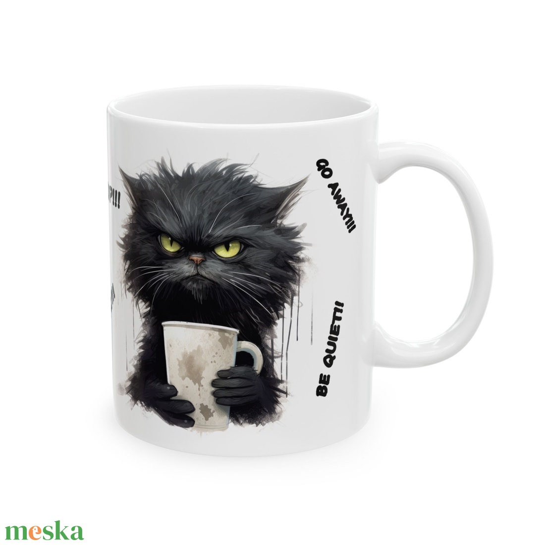 Morcos Fekete Cicás Kerámia Bögre � Go Away, Shut Up, Be Quiet, Vicces Ajándék Macska- és Kávéimádóknak - otthon & életmód - konyhafelszerelés, tálalás - tálalás - bögre & csésze - Meska.hu