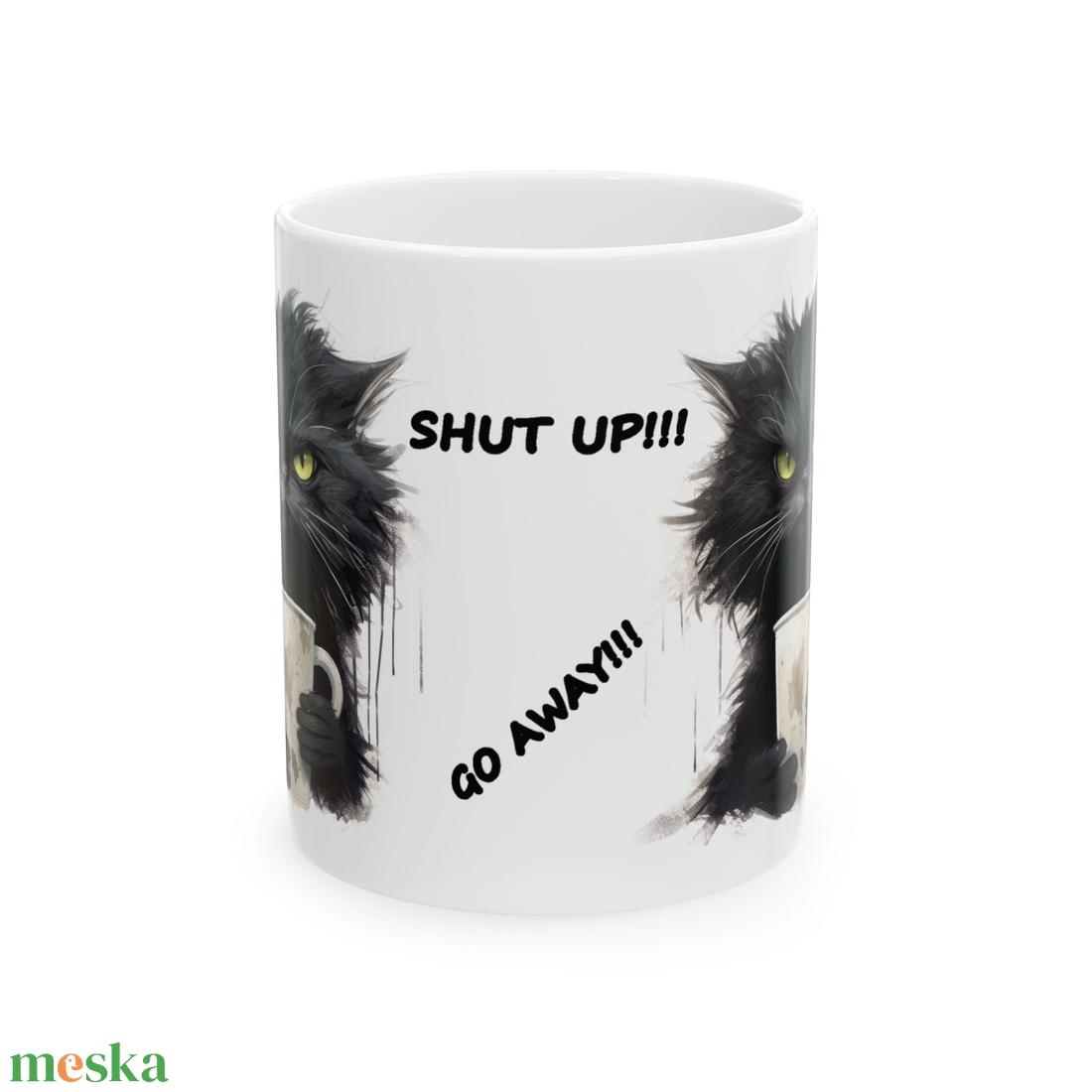 Morcos Fekete Cicás Kerámia Bögre � Go Away, Shut Up, Be Quiet, Vicces Ajándék Macska- és Kávéimádóknak - otthon & életmód - konyhafelszerelés, tálalás - tálalás - bögre & csésze - Meska.hu