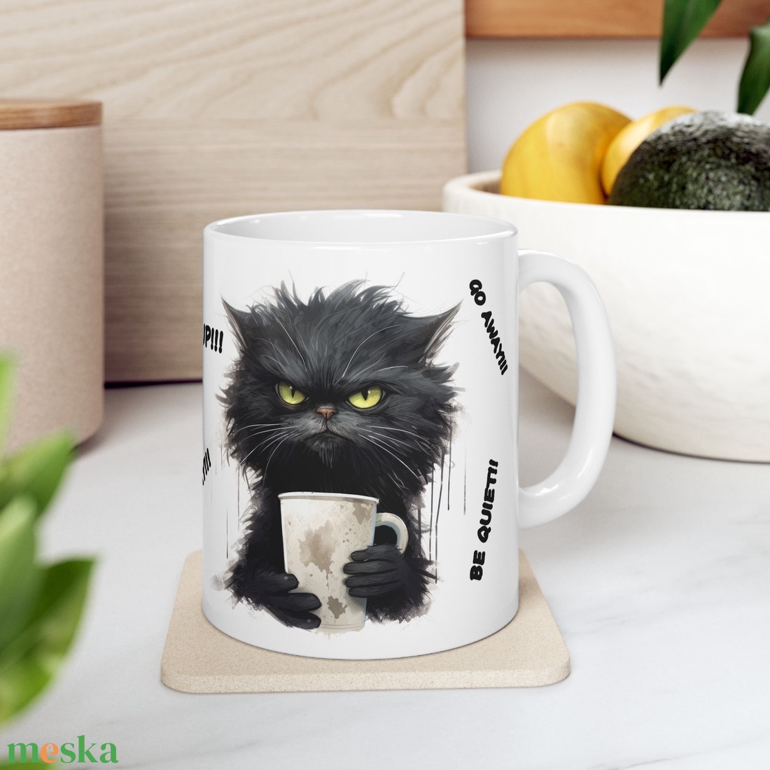 Morcos Fekete Cicás Kerámia Bögre � Go Away, Shut Up, Be Quiet, Vicces Ajándék Macska- és Kávéimádóknak - otthon & életmód - konyhafelszerelés, tálalás - tálalás - bögre & csésze - Meska.hu