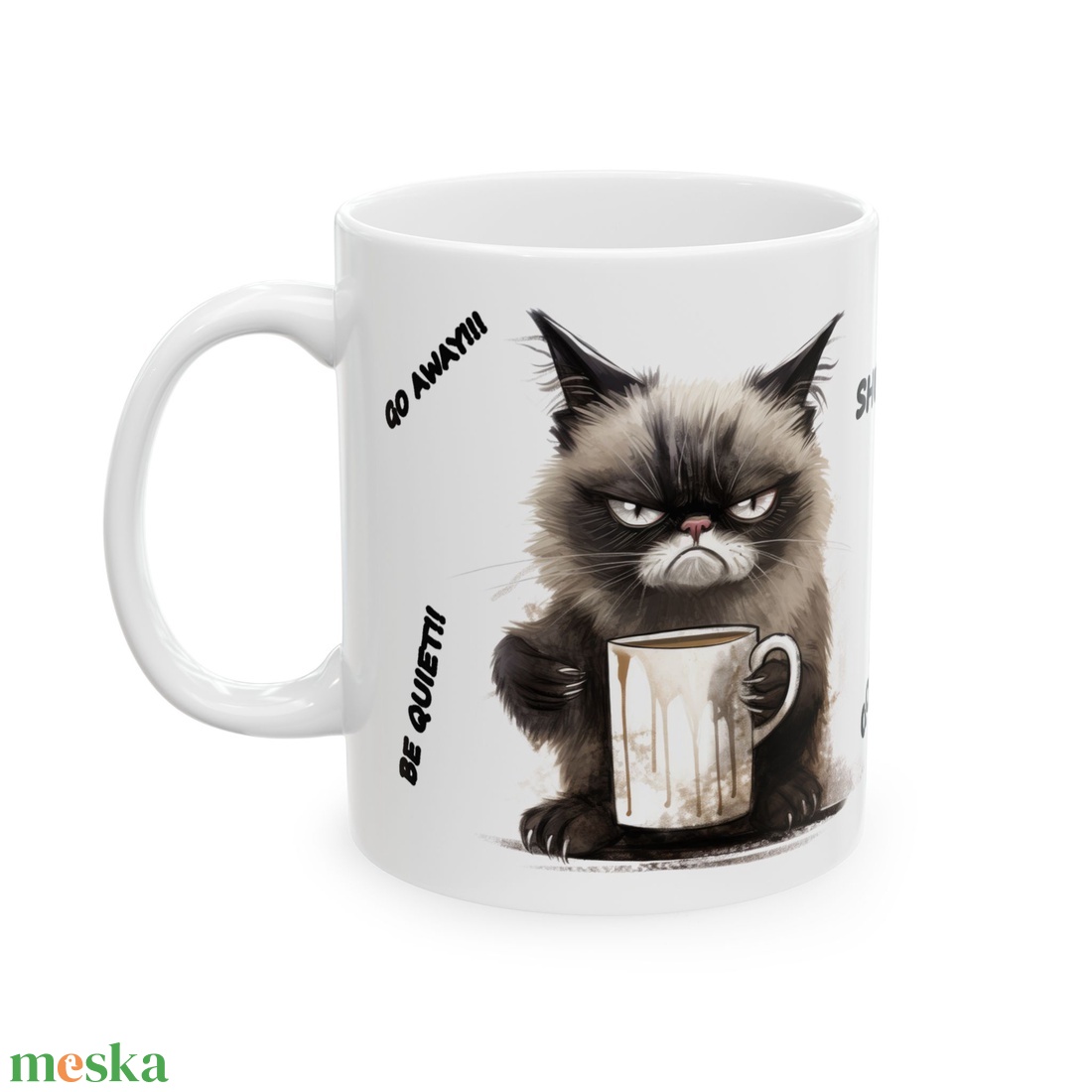 Morcos Perzsa Cicás Kerámia Bögre � Go Away, Shut Up, Be Quiet, Vicces Ajándék Macska- és Kávéimádóknak - otthon & életmód - konyhafelszerelés, tálalás - tálalás - bögre & csésze - Meska.hu