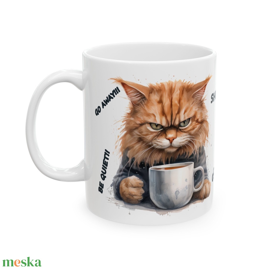 Morcos Vörös Cirmos Cicás Kerámia Bögre � Go Away, Shut Up, Be Quiet, Vicces Ajándék Macska- és Kávéimádóknak - otthon & életmód - konyhafelszerelés, tálalás - tálalás - bögre & csésze - Meska.hu