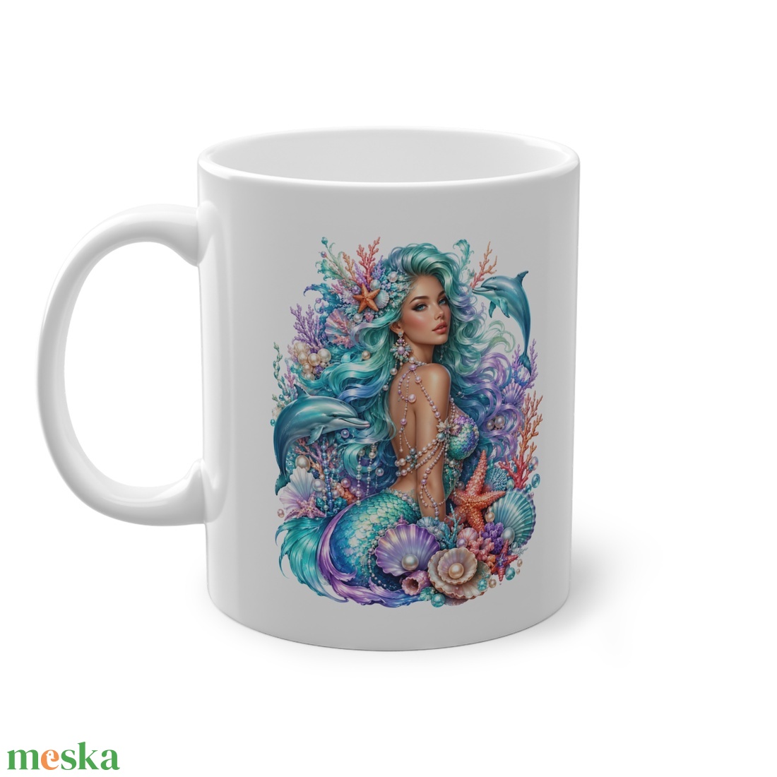 Sellő Delfinekkel Kerámia Bögre � Mesés Tengeri Design, Fantasy Ajándék Lányoknak - otthon & életmód - konyhafelszerelés, tálalás - tálalás - bögre & csésze - Meska.hu