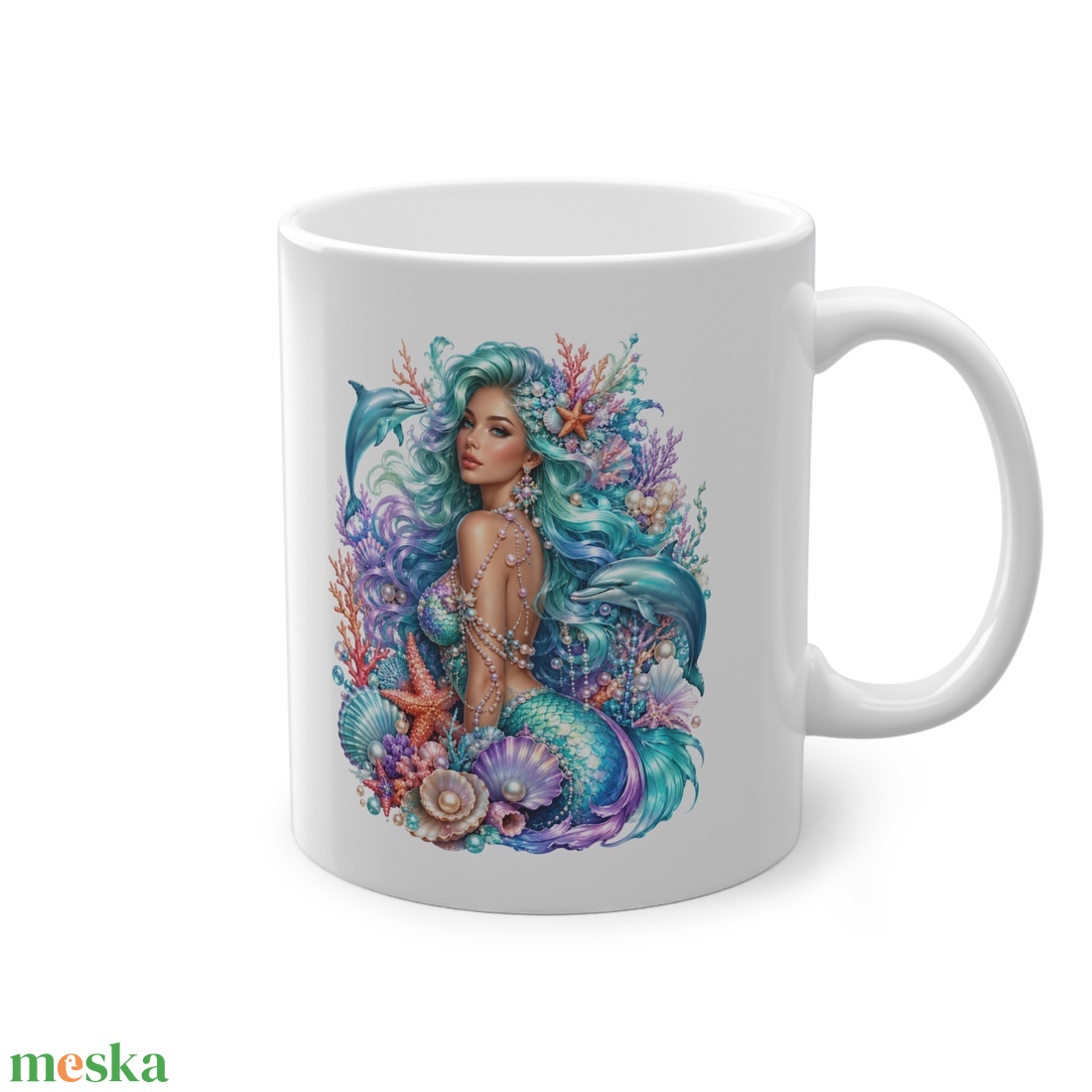 Sellő Delfinekkel Kerámia Bögre � Mesés Tengeri Design, Fantasy Ajándék Lányoknak - otthon & életmód - konyhafelszerelés, tálalás - tálalás - bögre & csésze - Meska.hu