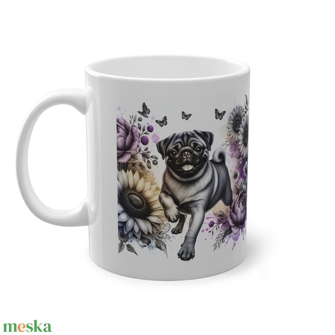 Mopsz Virágokkal Kerámia Bögre � Vidám Akvarell Design, Kutyaimádó Ajándék - otthon & életmód - konyhafelszerelés, tálalás - tálalás - bögre & csésze - Meska.hu