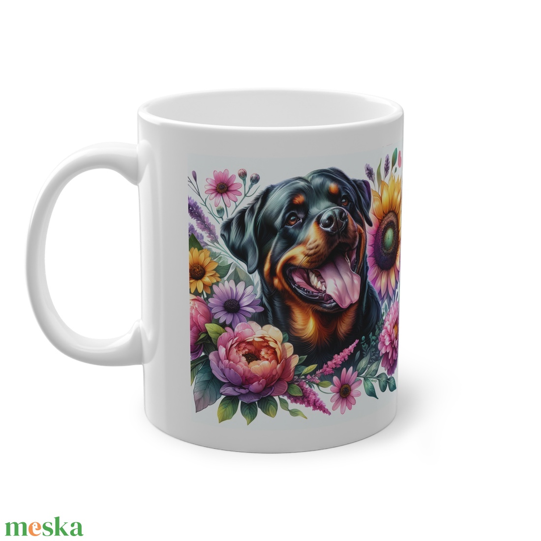 Rottweiler Virágokkal Kerámia Bögre � Élénk Akvarell Design, Kutyaimádó Ajándék - otthon & életmód - konyhafelszerelés, tálalás - tálalás - bögre & csésze - Meska.hu