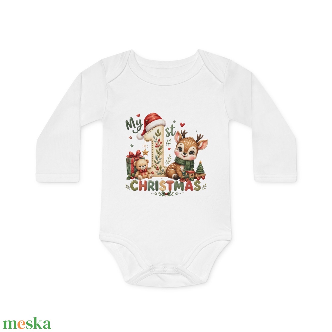 Első Karácsonyom Baba Body � Aranyos Karácsonyi Hosszú Ujjú Body, Ajándék Babáknak - baba - mama - babaruházat - baba body - Meska.hu