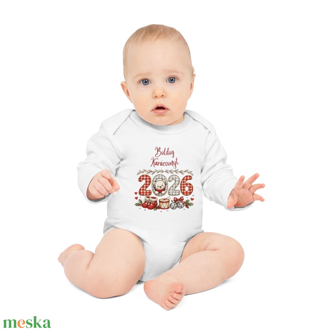 Boldog Karácsonyt Baba Body � Aranyos Karácsonyi Hosszú Ujjú Body, Ajándék Babáknak - baba - mama - babaruházat - baba body - Meska.hu