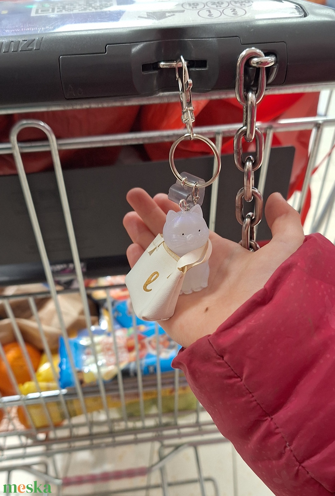  Bevásárló Cicaprütty � kocsi érmével - táska & tok - kulcstartó & táskadísz - kulcstartó - Meska.hu