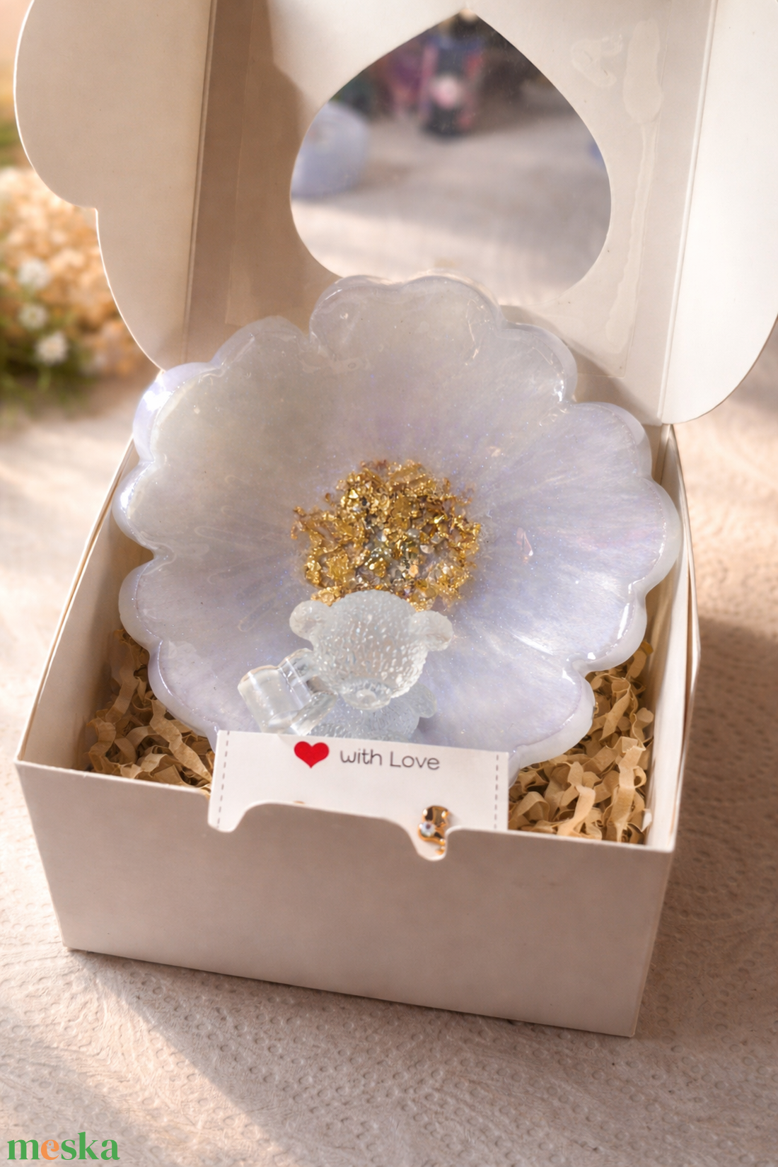 � LILA FÉNYVIRÁG � Gyöngyház ragyogású dekor tál macival - ékszer - ékszertartó - ékszertartó tál - Meska.hu