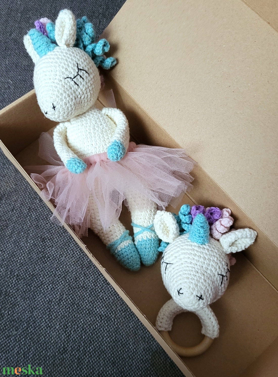 Horgolt unikornis szett csörgő amigurumi - játék & sport - plüssállat & játékfigura - unikornis - Meska.hu