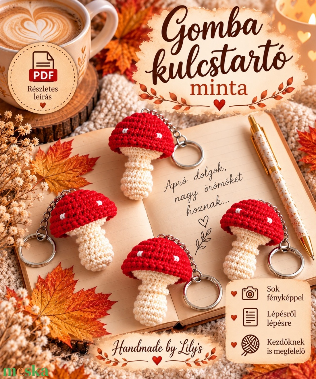 Gomba kulcstartó horgolásminta - diy (csináld magad) - szabásminta, útmutató - horgolási minta - Meska.hu