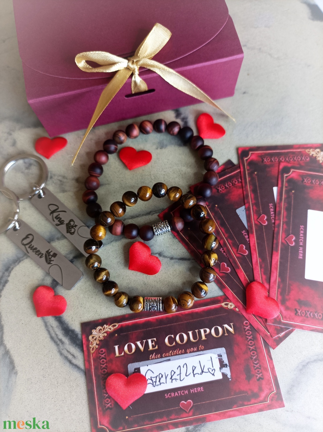 Valentin napi tigrisszem ásvány karkötő ajándékcsomag - ékszer - karkötő - ásványkarkötő - Meska.hu