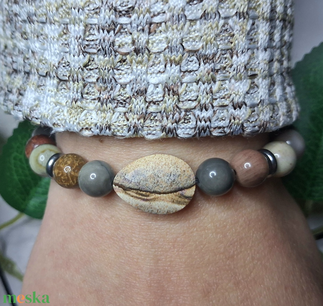 Picasso és képjáspis ékszerszett � karkötő és fülbevaló földszínekben - ékszer - ékszerszett - Meska.hu