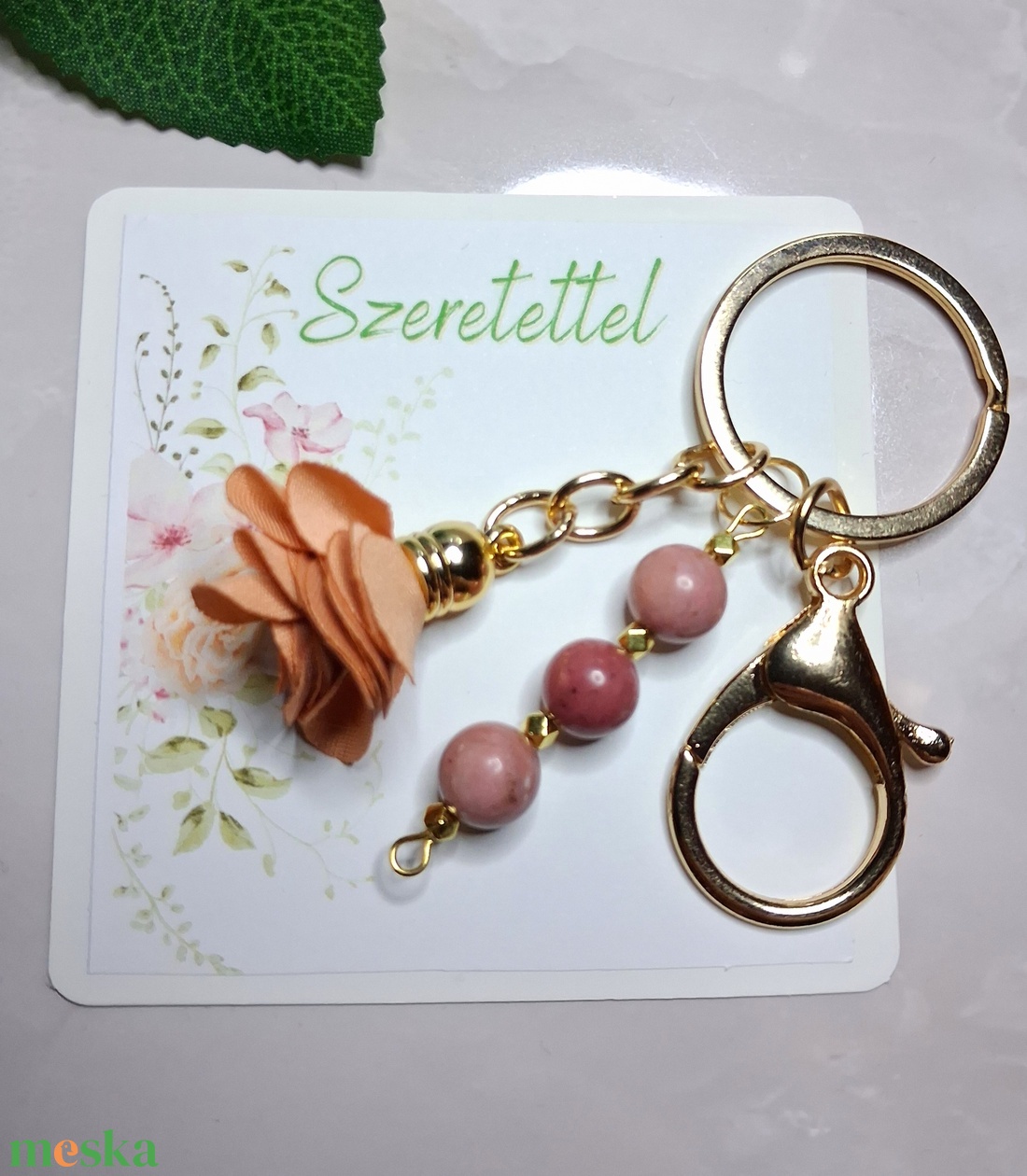 Rodonit ásványos virágos kulcstartó � belső erő - táska & tok - kulcstartó & táskadísz - kulcstartó - Meska.hu