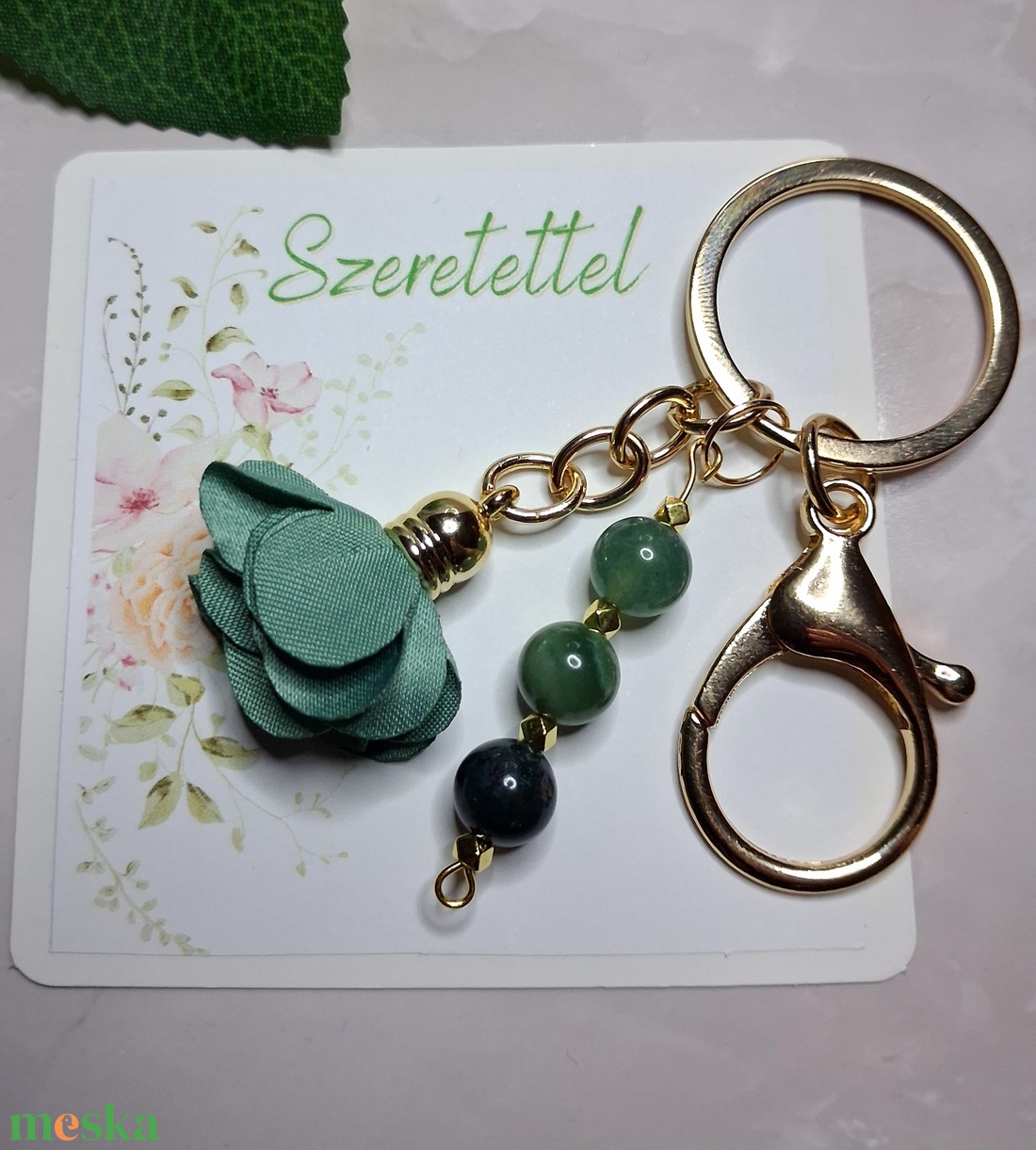 Moha achát ásványos virágos kulcstartó � megújulás, harmónia - táska & tok - kulcstartó & táskadísz - kulcstartó - Meska.hu