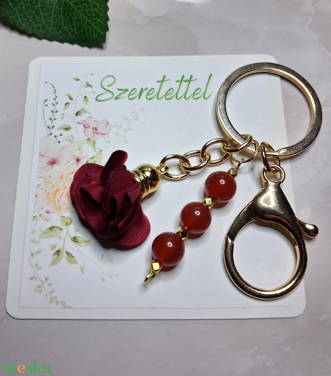 Karneol ásványos virágos kulcstartó � bátorság, lendület - táska & tok - kulcstartó & táskadísz - kulcstartó - Meska.hu