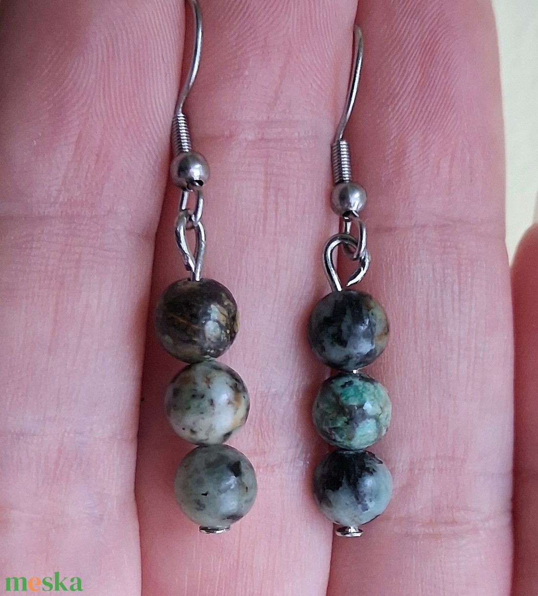 Afrikai türkiz ásvány fülbevaló- megújulás, egyensúly - ékszer - fülbevaló - lógó fülbevaló - Meska.hu