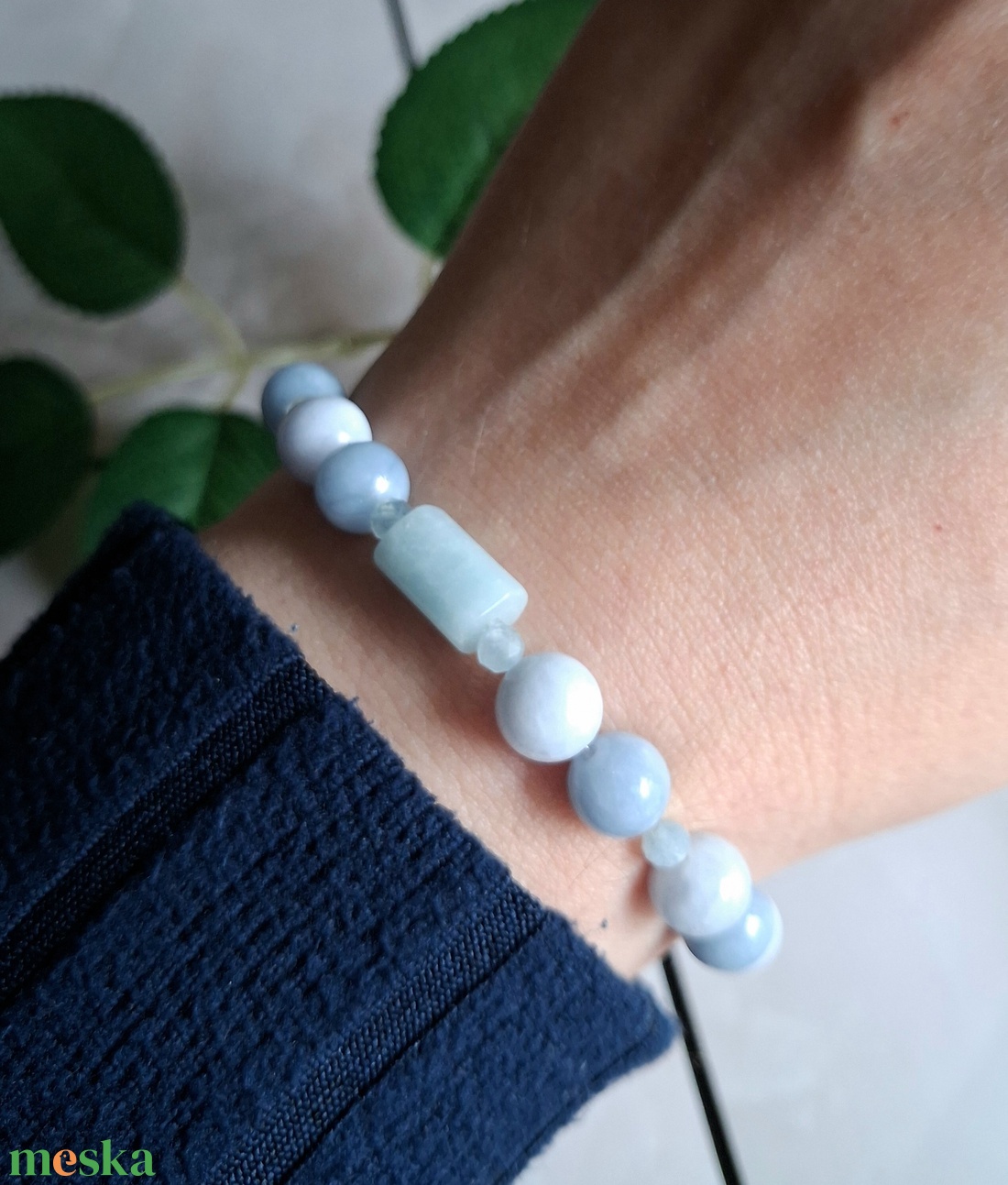 Angelit és akvamarin ásvány karkötő- béke és tisztaság - ékszer - karkötő - ásványkarkötő - Meska.hu
