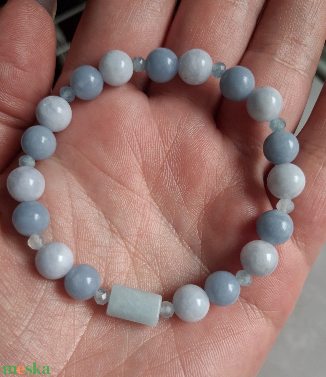Angelit és akvamarin ásvány karkötő- béke és tisztaság - ékszer - karkötő - ásványkarkötő - Meska.hu