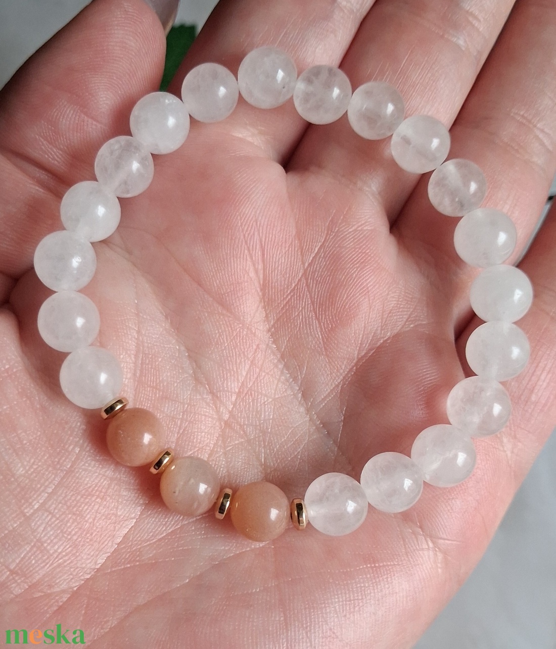 Holdkő és fehér jáde ásvány karkötő � tisztaság, nőiesség - ékszer - karkötő - ásványkarkötő - Meska.hu