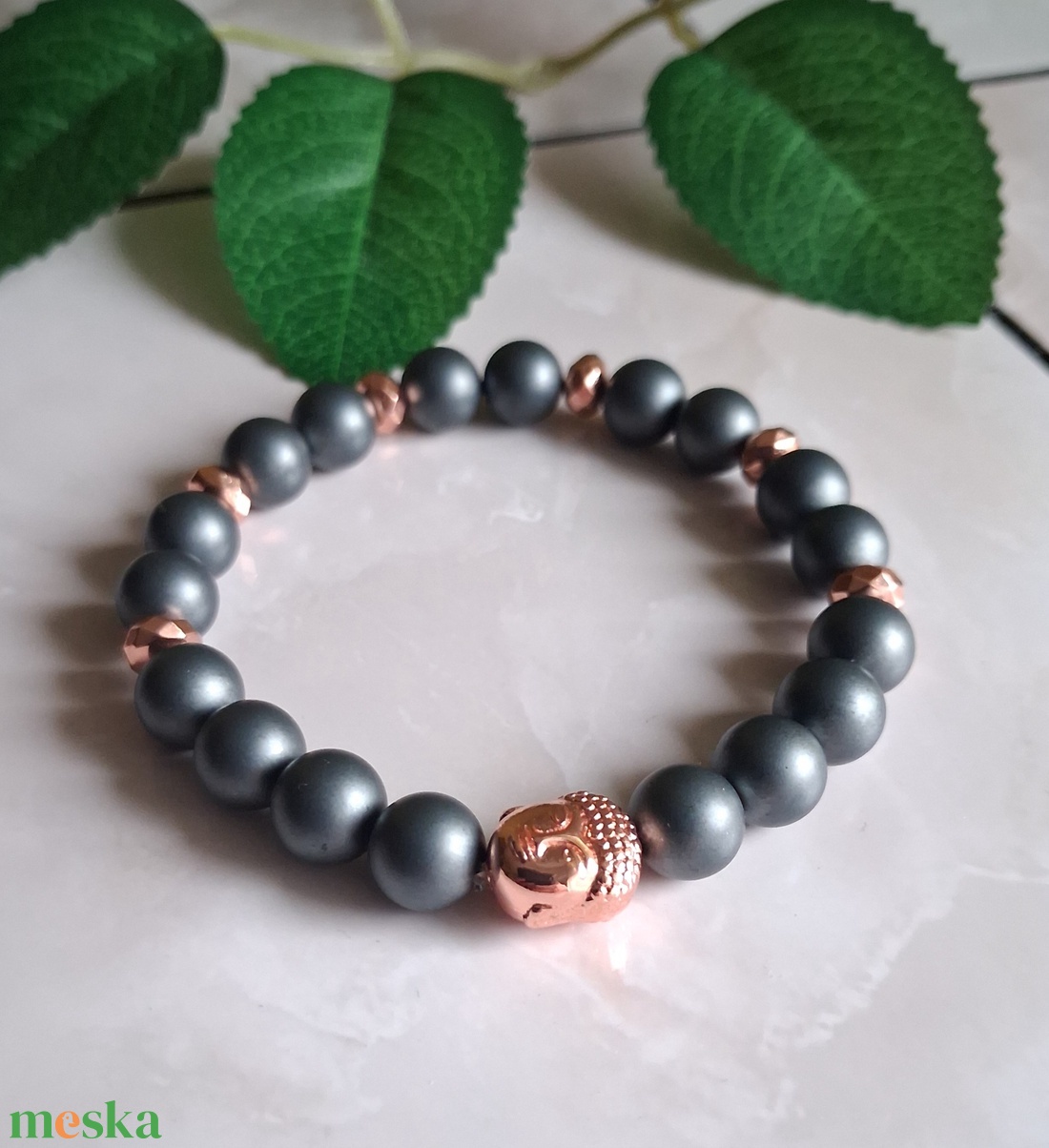 Rose gold hematit ásvány karkötő � elegancia és erő - ékszer - karkötő - ásványkarkötő - Meska.hu