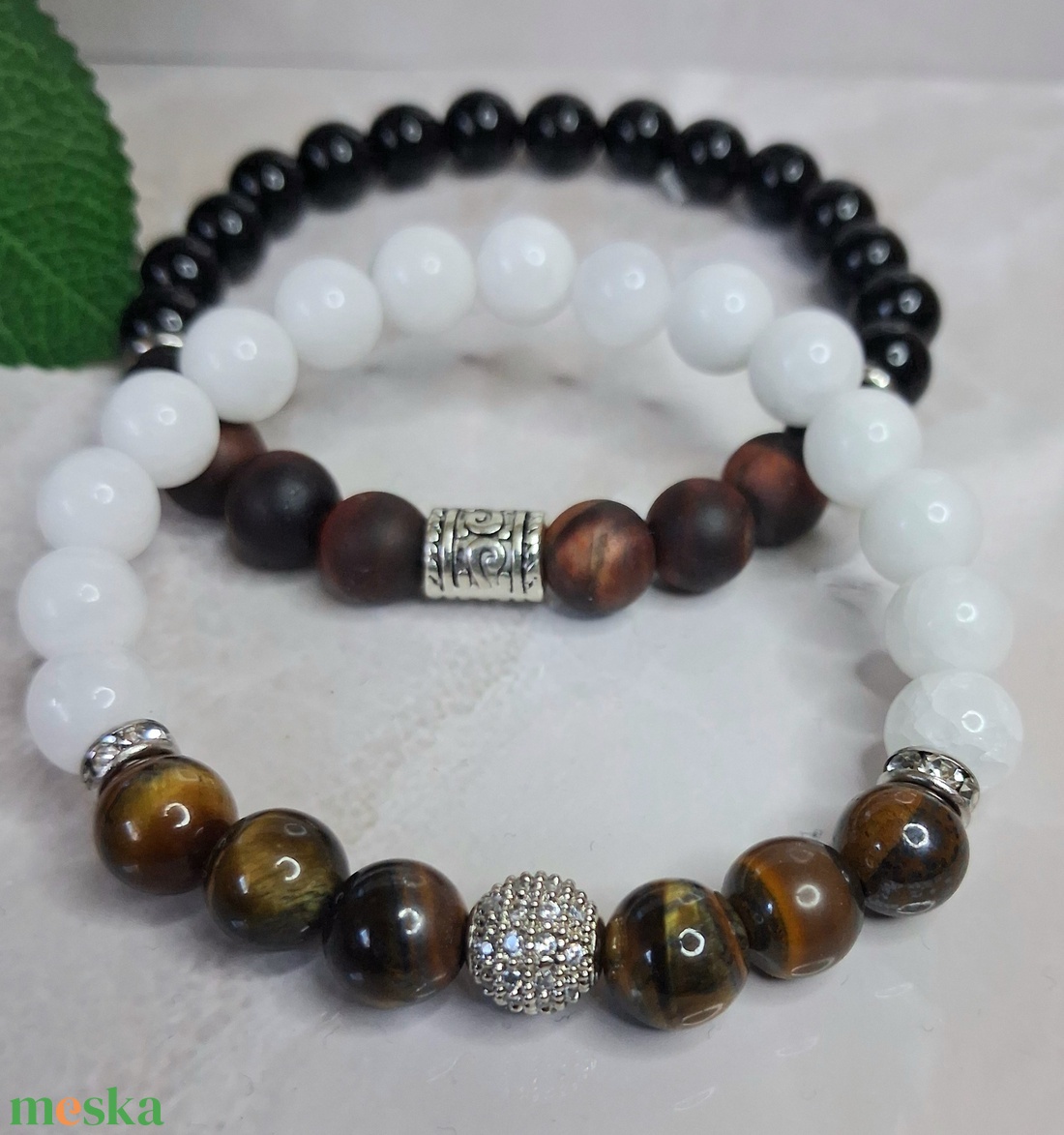 Tigrisszem páros karkötő hójádéval és ónixszal � egyensúly és védelem - ékszer - karkötő - ásványkarkötő - Meska.hu