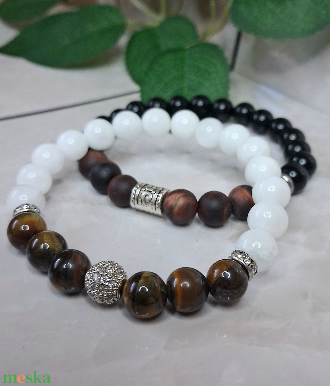 Tigrisszem páros karkötő hójádéval és ónixszal � egyensúly és védelem - ékszer - karkötő - ásványkarkötő - Meska.hu