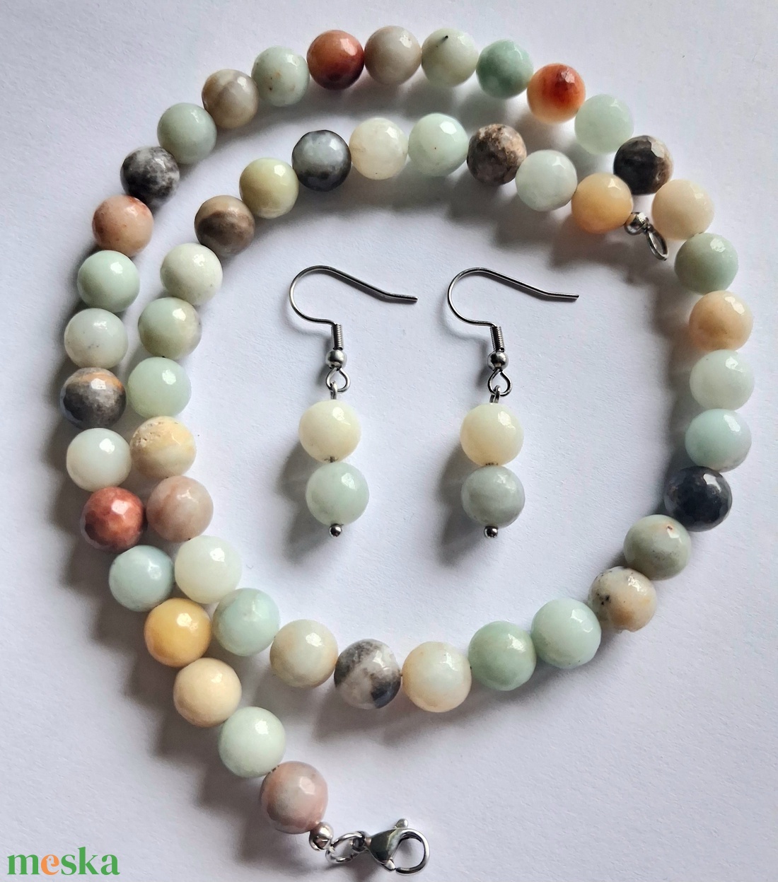 Amazonit ásvány nyaklánc (gyöngysor) szett fülbevalóval- multicolor - ékszer - ékszerszett - Meska.hu