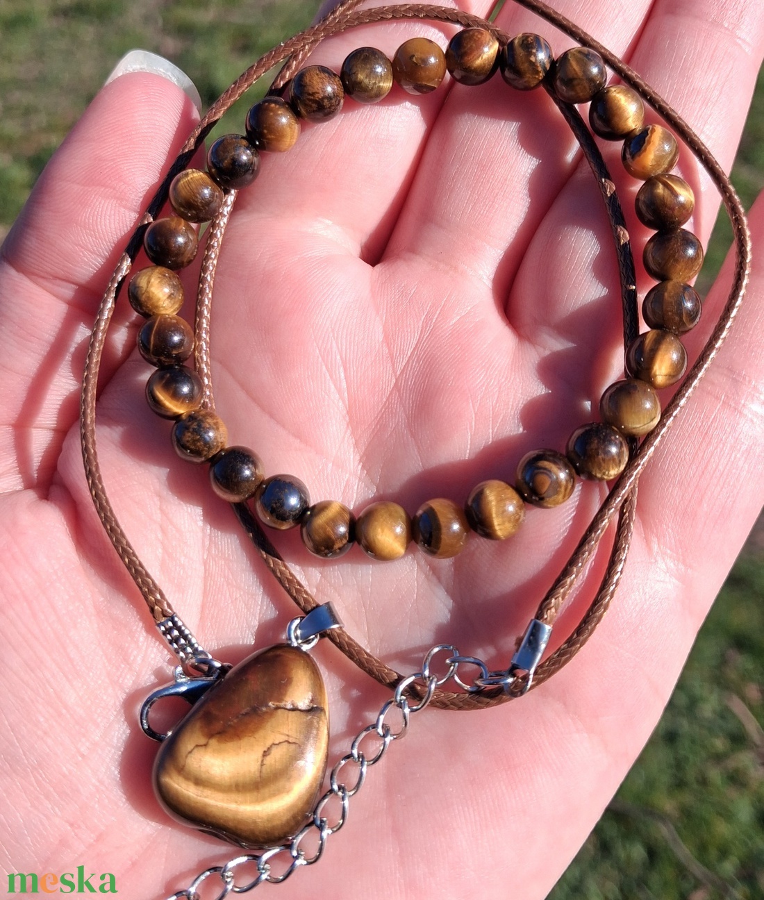 VIDEÓVAL � Különleges fényű tigrisszem ásvány ékszerszett- karkötő és nyaklánc - ékszer - ékszerszett - Meska.hu