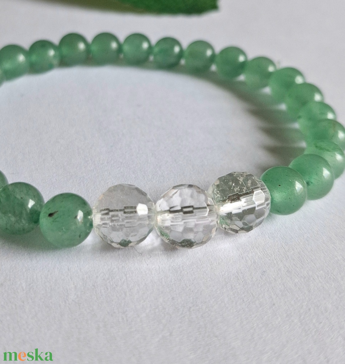 Minimal zöld aventurin és hegyikristály ásvány karkötő - ékszer - karkötő - ásványkarkötő - Meska.hu