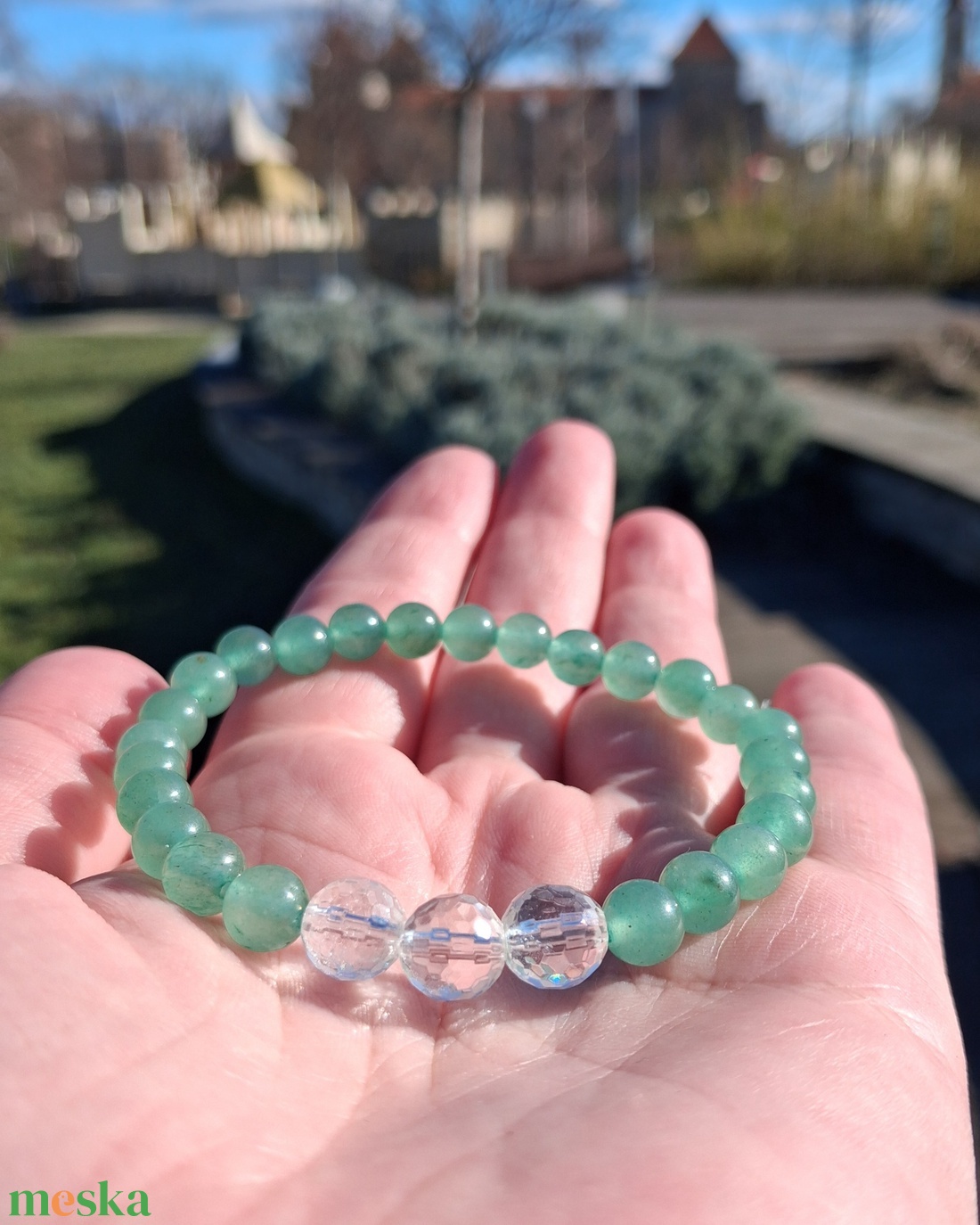 Minimal zöld aventurin és hegyikristály ásvány karkötő - ékszer - karkötő - ásványkarkötő - Meska.hu