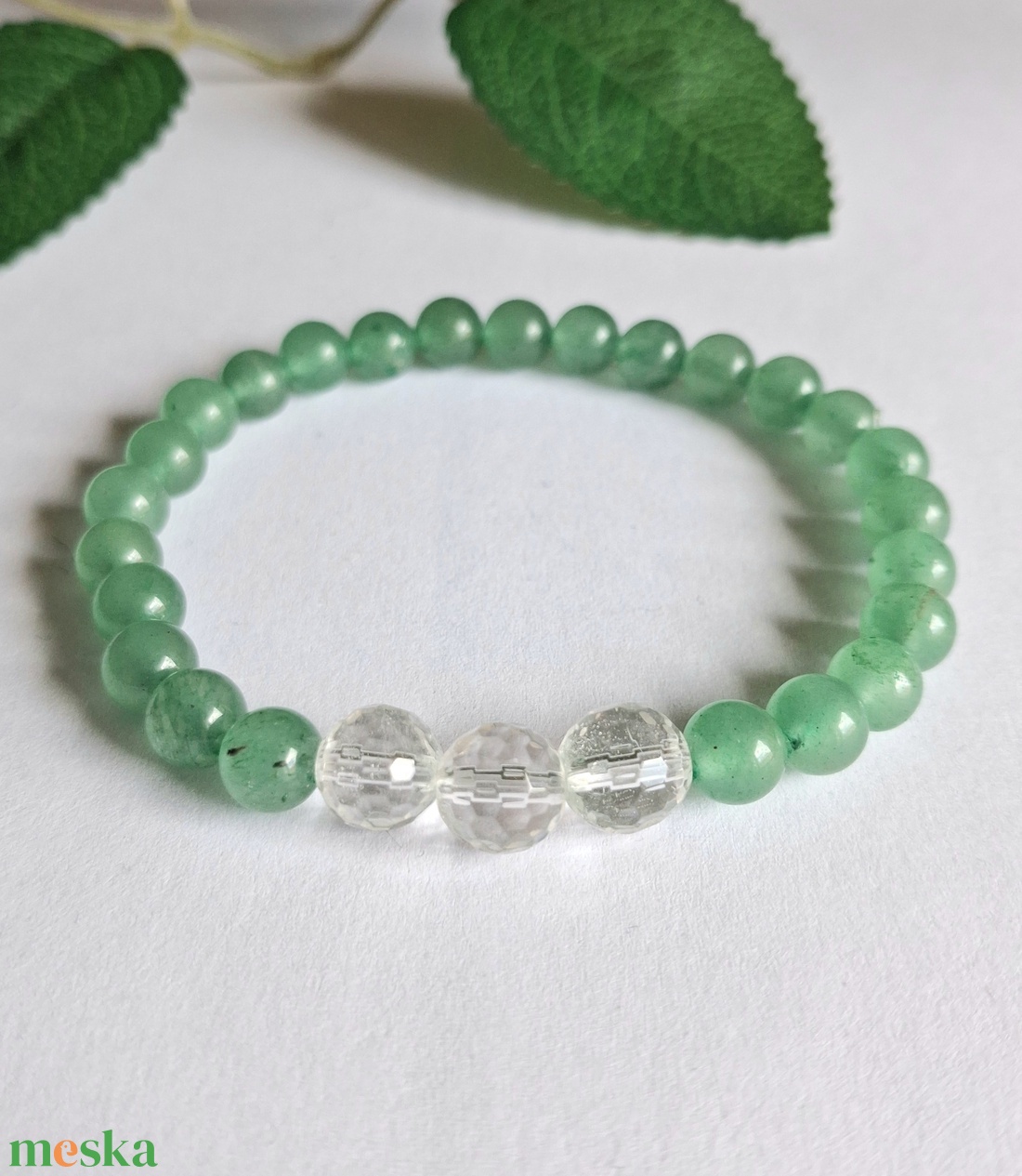 Minimal zöld aventurin és hegyikristály ásvány karkötő - ékszer - karkötő - ásványkarkötő - Meska.hu