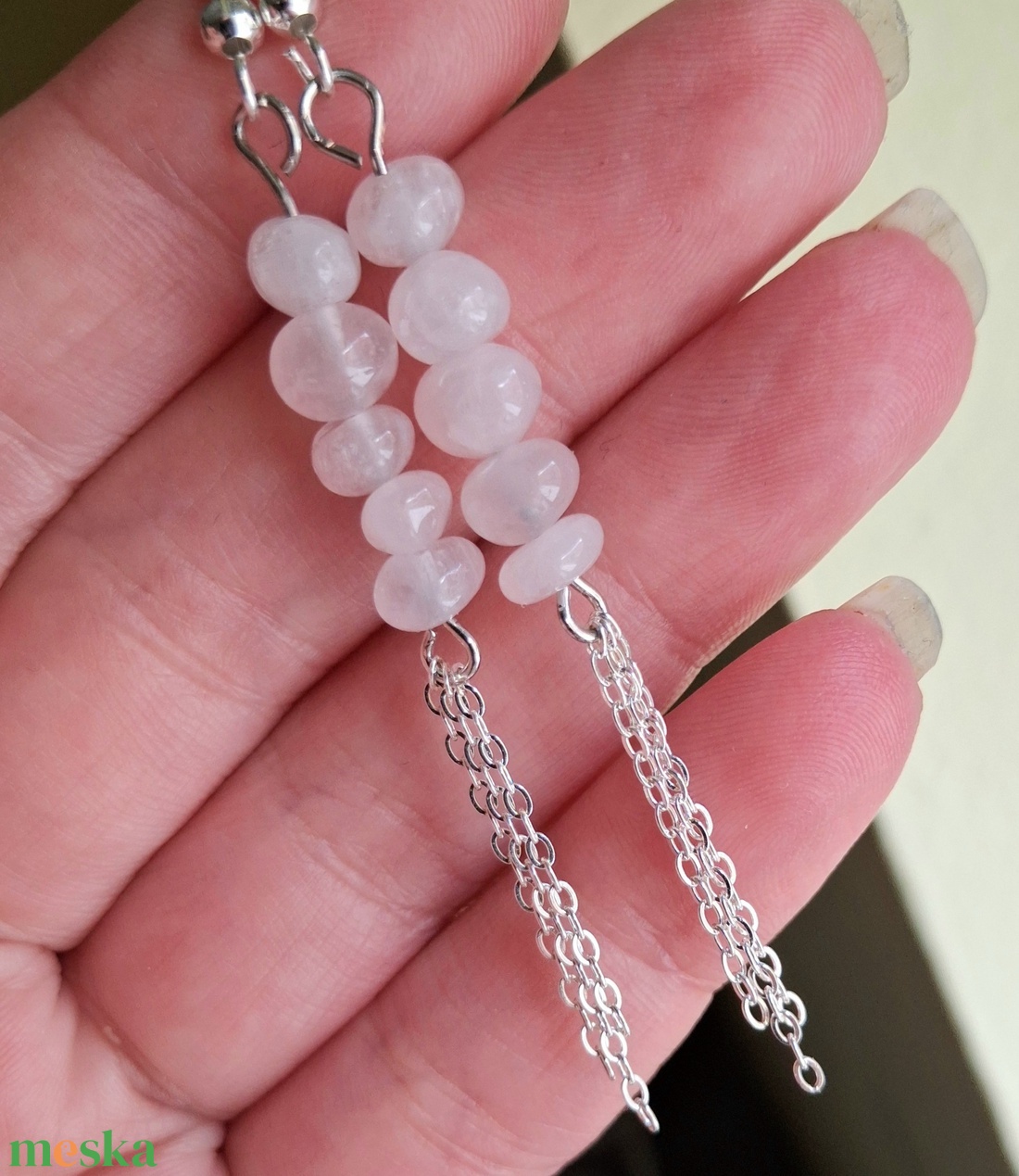 Rózsakvarc splitter ásvány karkötő és fülbevaló szett - ékszer - ékszerszett - Meska.hu