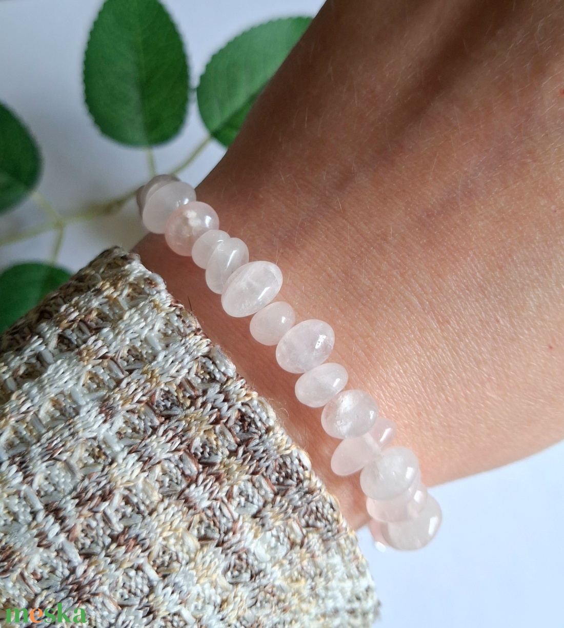 Rózsakvarc splitter ásvány karkötő és fülbevaló szett - ékszer - ékszerszett - Meska.hu
