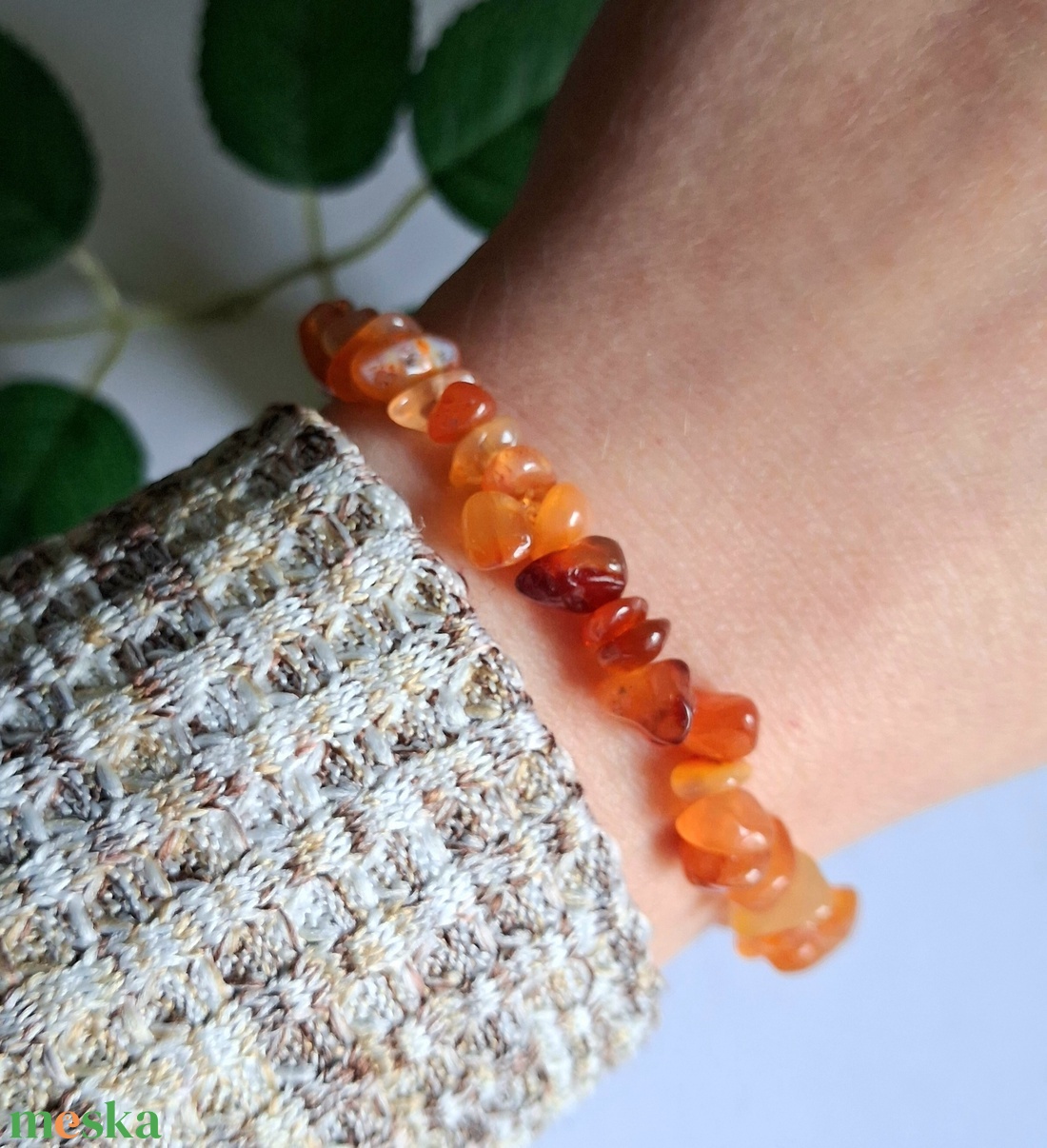 Karneol splitter ásvány karkötő- meleg tónusok, természetes forma - ékszer - karkötő - ásványkarkötő - Meska.hu