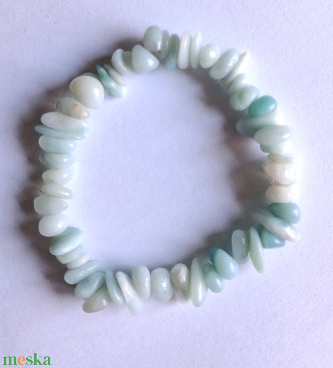 Amazonit splitter ásvány karkötő- természetes forma, kerekített szemek - ékszer - karkötő - ásványkarkötő - Meska.hu