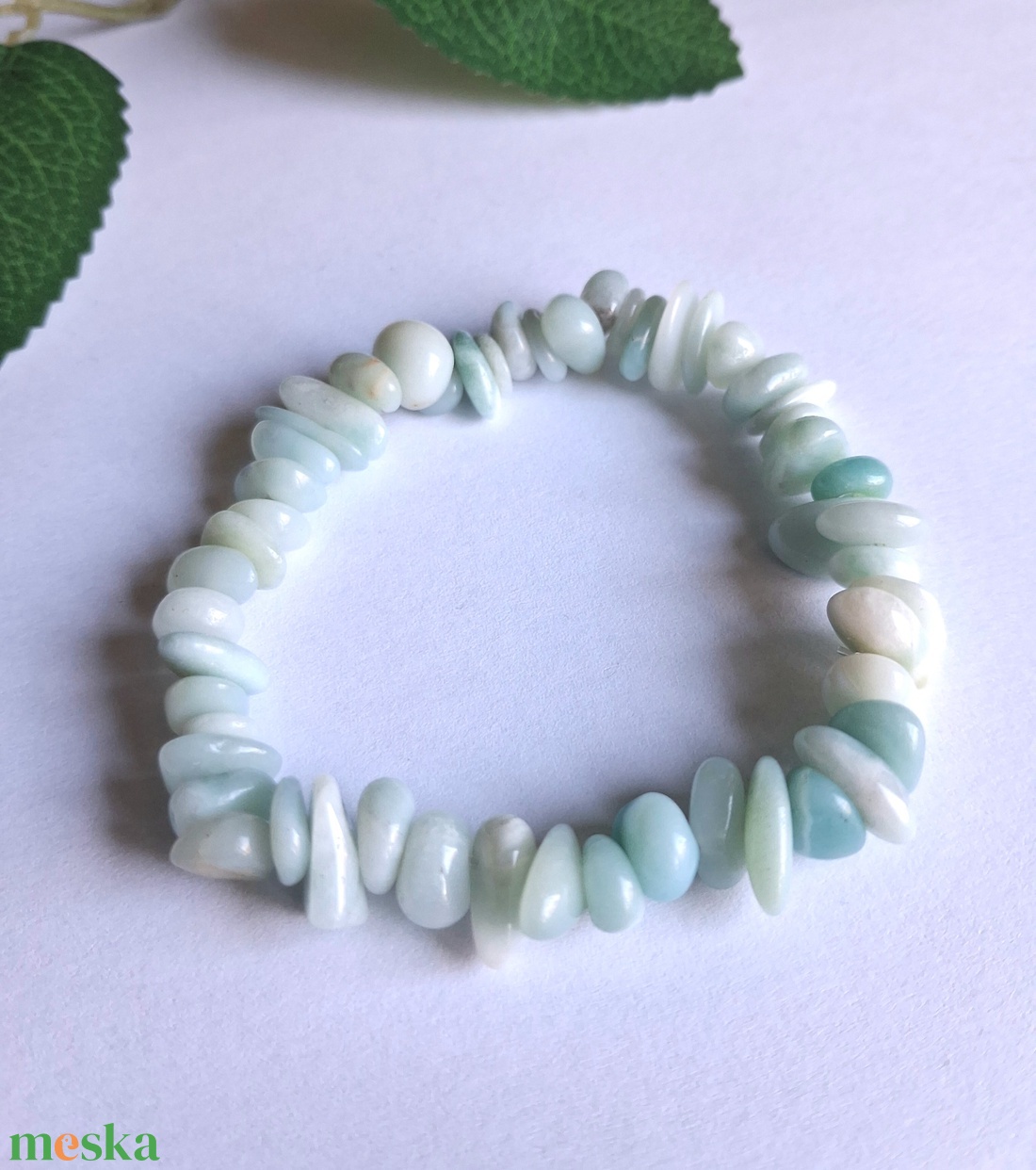 Amazonit splitter ásvány karkötő- természetes forma, kerekített szemek - ékszer - karkötő - ásványkarkötő - Meska.hu
