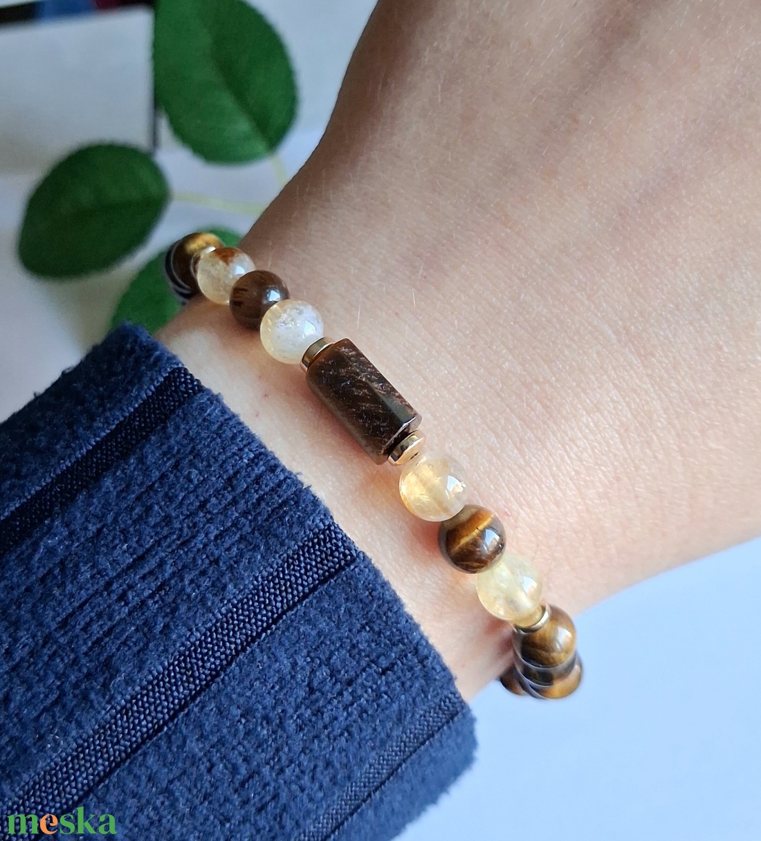 Tigrisszem és citrin ásvány karkötő és fülbevaló szett - ékszer - ékszerszett - Meska.hu