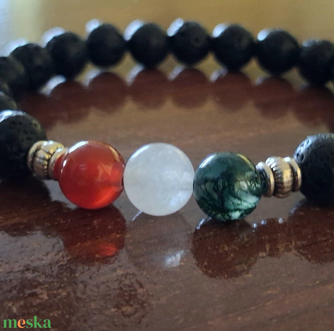 Nemzeti színű ásvány ékszerszett � moha achát, karneol, fehér jáde - ékszer - ékszerszett - Meska.hu