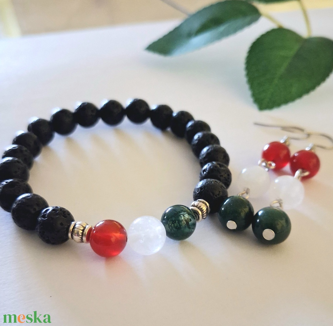 Nemzeti színű ásvány ékszerszett � moha achát, karneol, fehér jáde - ékszer - ékszerszett - Meska.hu