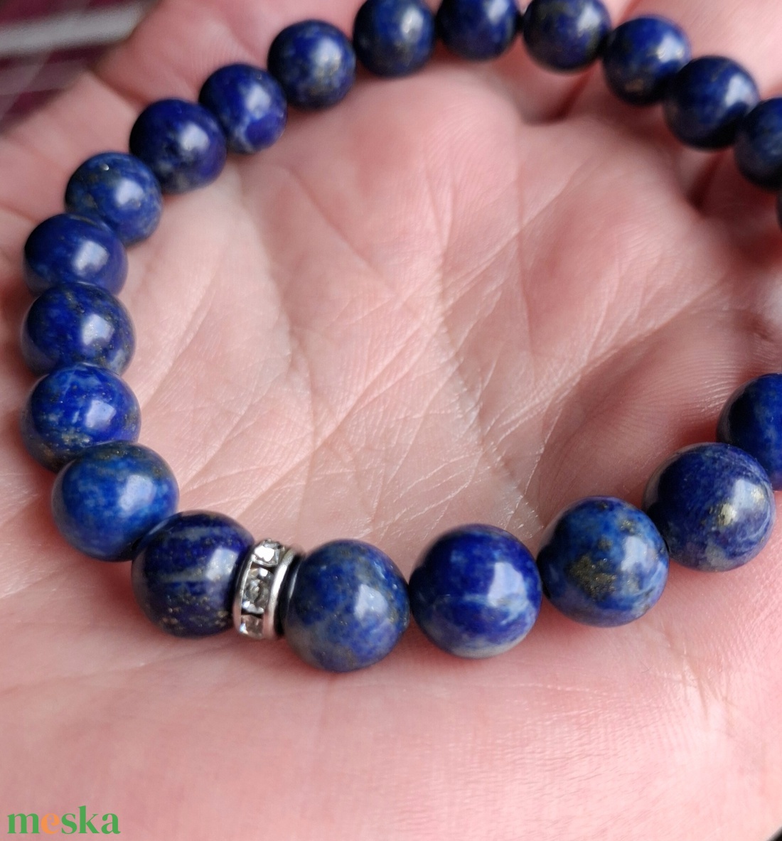 Mélykék lapis lazuli (A minőség) ásvány karkötő nemesacél rondellával - ékszer - karkötő - ásványkarkötő - Meska.hu