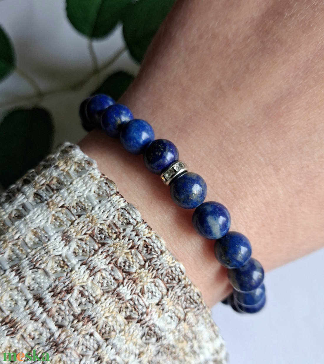 Mélykék lapis lazuli (A minőség) ásvány karkötő nemesacél rondellával - ékszer - karkötő - ásványkarkötő - Meska.hu