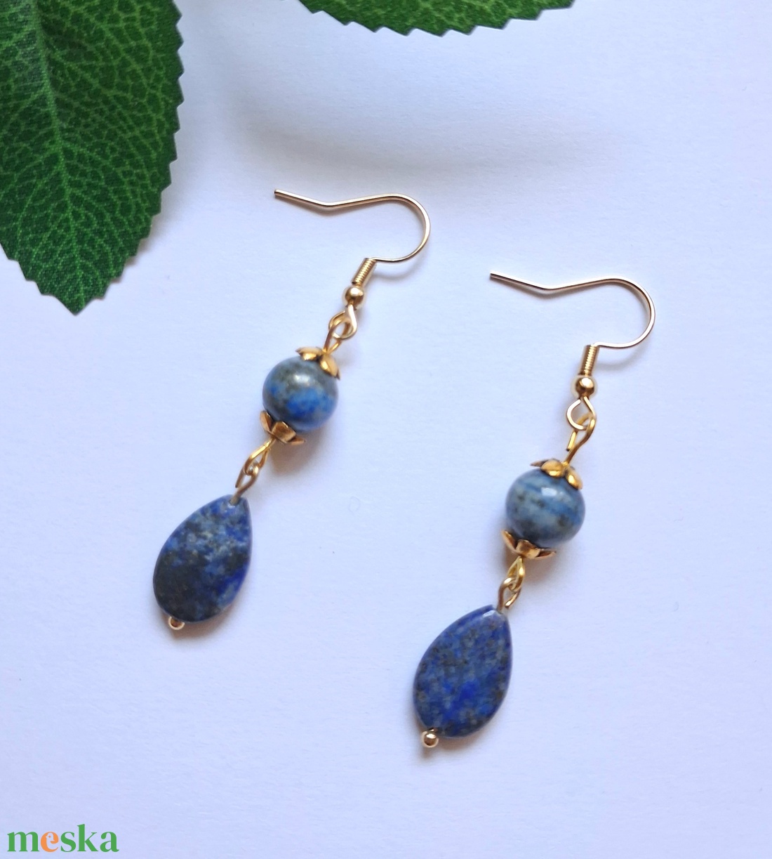 Lapis lazuli (lápisz) ásvány fülbevaló - ékszer - fülbevaló - lógó fülbevaló - Meska.hu