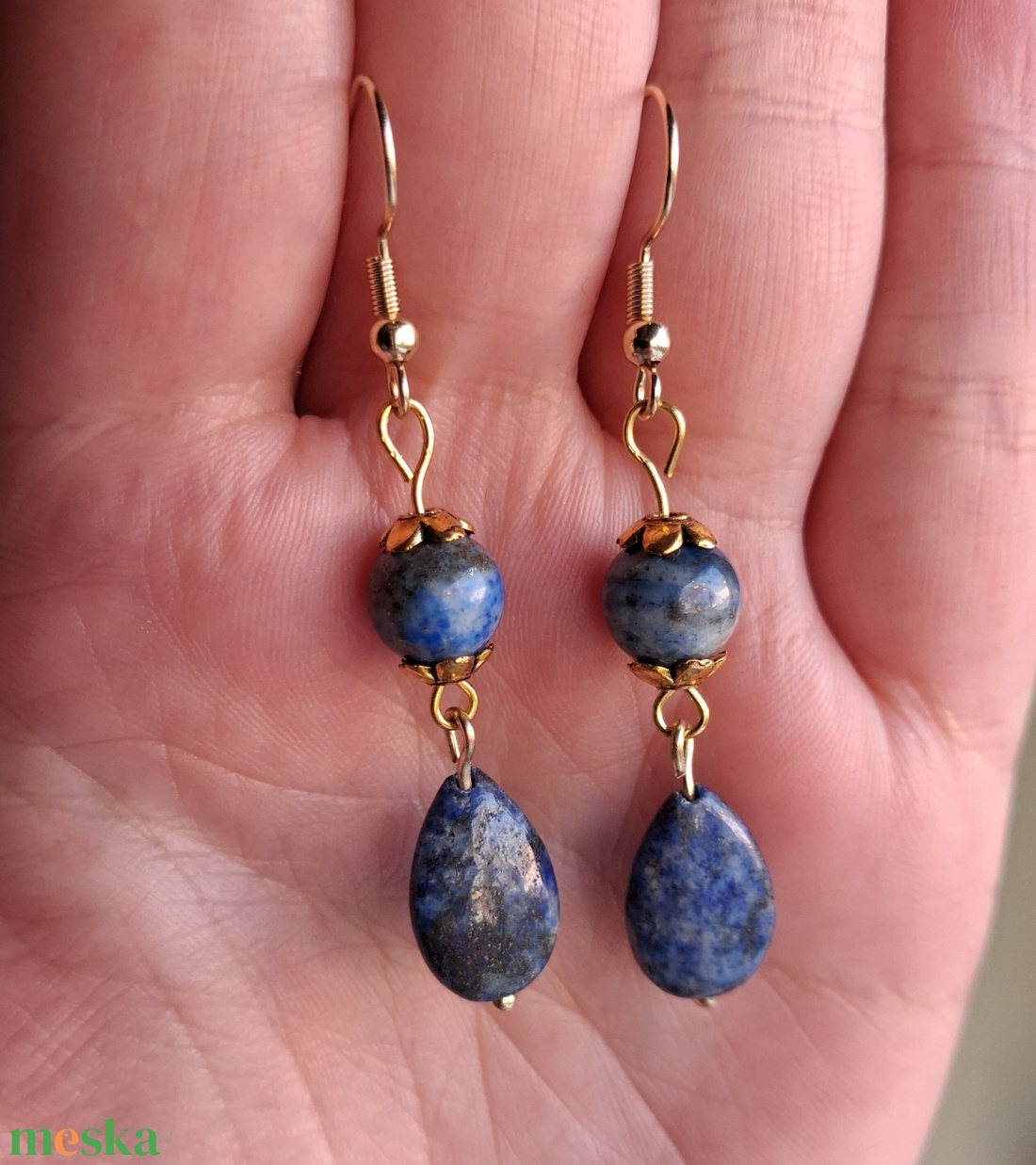 Lapis lazuli (lápisz) ásvány fülbevaló - ékszer - fülbevaló - lógó fülbevaló - Meska.hu