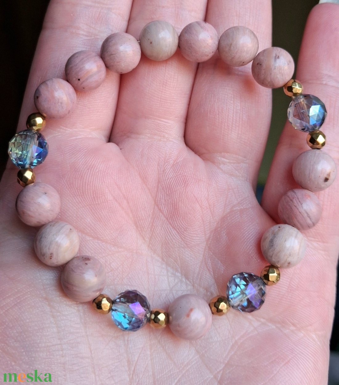 Rodonit tulit és aurakvarc ásvány karkötő hematittal - ékszer - karkötő - ásványkarkötő - Meska.hu