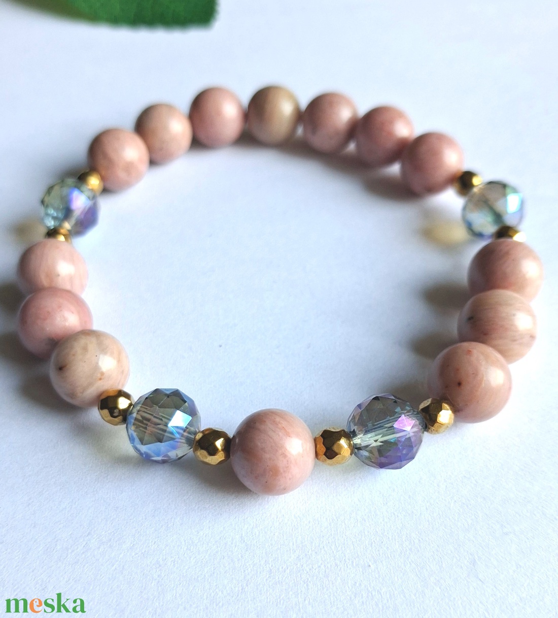 Rodonit tulit, ónix és aurakvarc ásvány karkötő szett hematittal - ékszer - karkötő - ásványkarkötő - Meska.hu